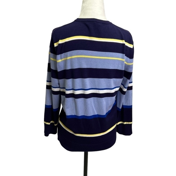 Cable & Gauge💙Blue Stripe Button Front Crew Neck Cardigan Sweater Size L - Picture 7 of 10